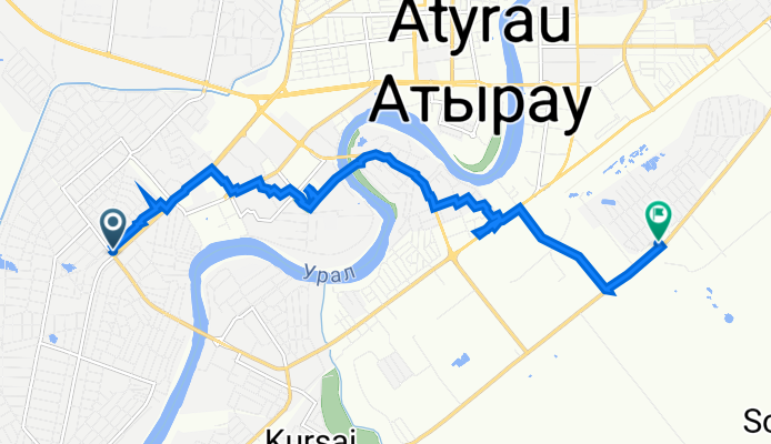 От улица Жастар, Атырау до Атырау