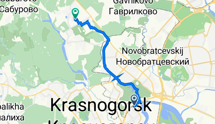 От Спасская улица 1-1, Красногорск до Улица Пятницкая 14, Отрадное
