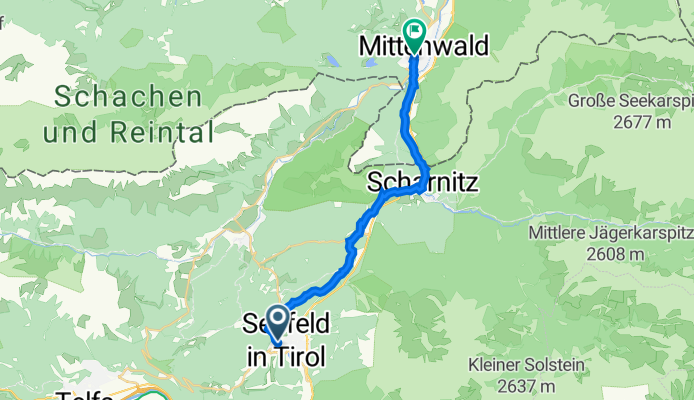 Leutascher Straße 56–60, Seefeld nach Obermarkt 43, Mittenwald