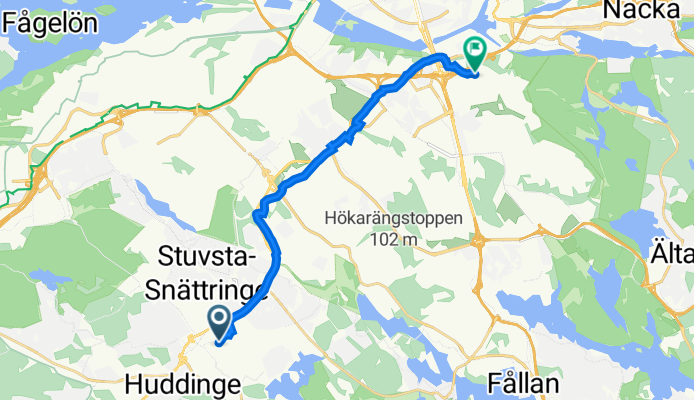 Arrendatorsvägen 2, Huddinge to Johan Printz väg 21, Johanneshov