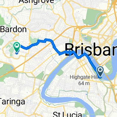 445A Stanley St, South Brisbane to 9 Eastment St, Bardon