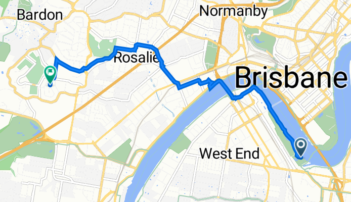 445A Stanley St, South Brisbane to 9 Eastment St, Bardon
