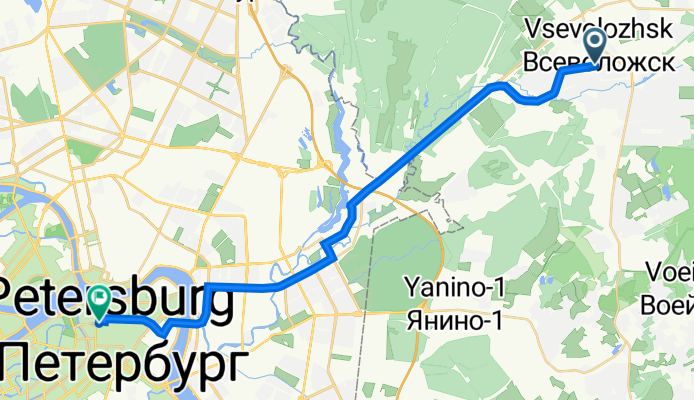 От Октябрьский проспект 79, Всеволожск до улица Короленко 14, Санкт-Петербург