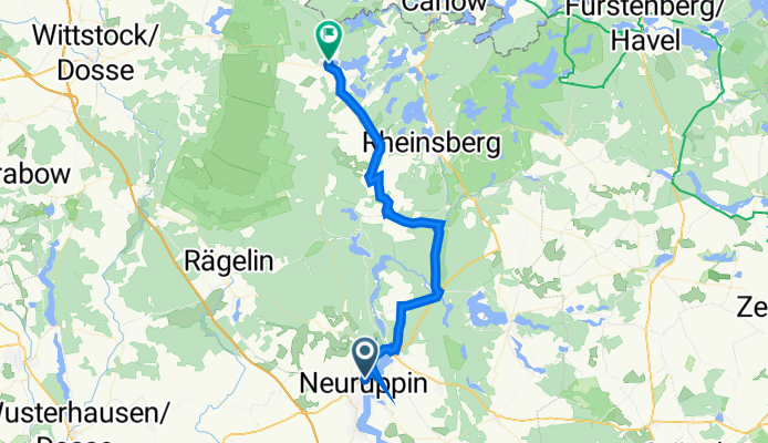 Straße des Friedens 1, Neuruppin nach Wittstocker Straße 1, Rheinsberg