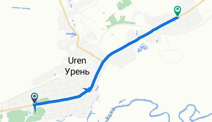 От улица Ленина 159, Урень до Центральная улица 49, Урень