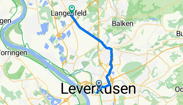 Europaring, Leverkusen do Grenzstraße 54, Langenfeld
