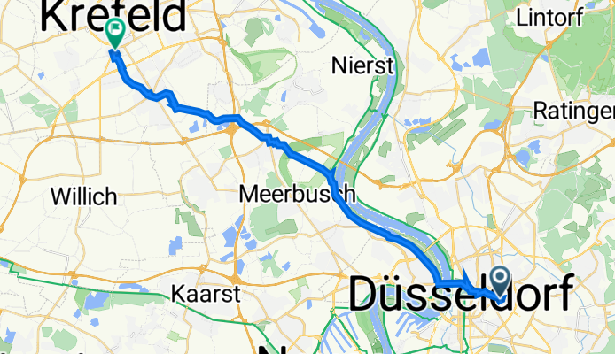 Krahestraße 1, Düsseldorf nach Lutherplatz 17, Krefeld