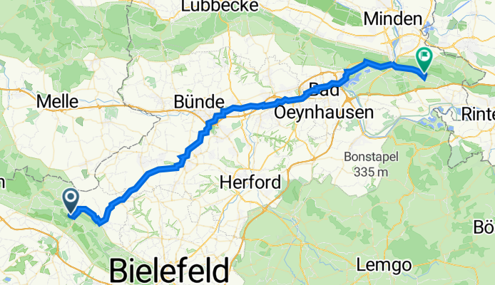 Eggeberger Straße 9, Halle (Westfalen) nach Nammer Weg 60A, Porta Westfalica