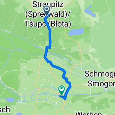 Lübbener Straße 1, Straupitz (Spreewald) nach Bahnhofstraße 10, Burg (Spreewald)