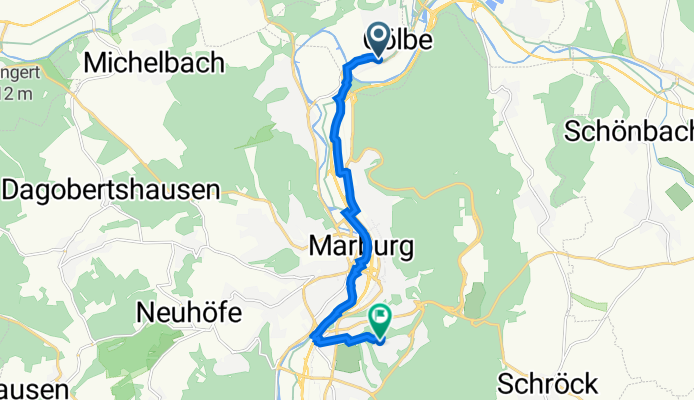 Kasseler Straße 49, Cölbe nach Karlsbader Weg 3, Marburg