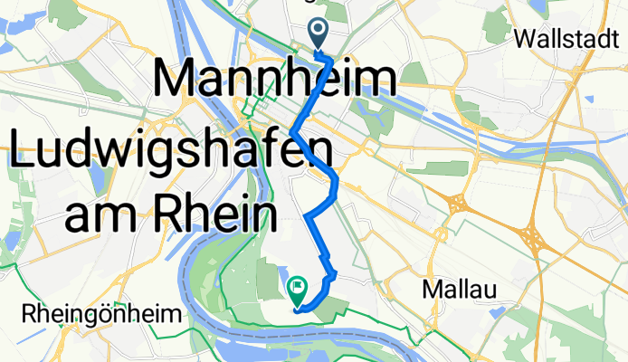 Käfertaler Straße 43, Mannheim nach Kiesteichweg 12, Mannheim
