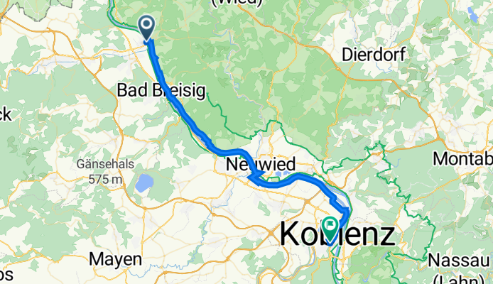 Rheinallee 23, Remagen naar Am Löwentor 2, Koblenz