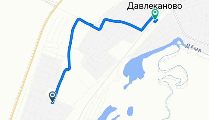 От Западная улица 28, Давлеканово до улица Мажита Гафури, Давлеканово