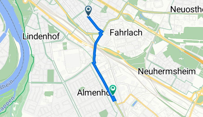 Augartenstraße 76, Mannheim nach Neckarauer Straße 90, Mannheim