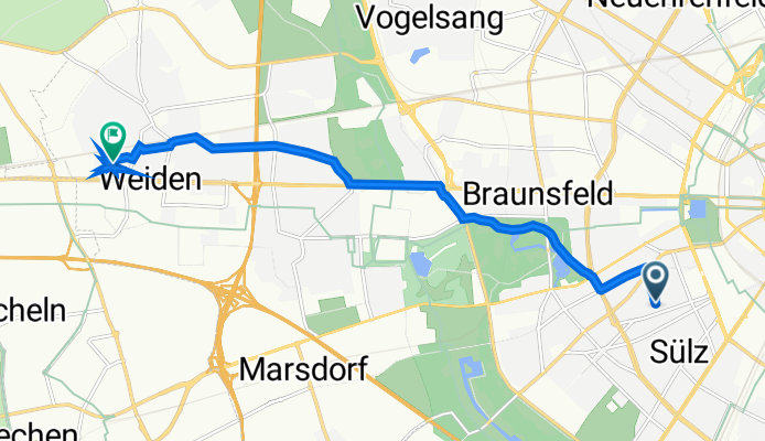 Joseph-Stelzmann-Straße 9A, Köln nach Siegershof 3, Köln