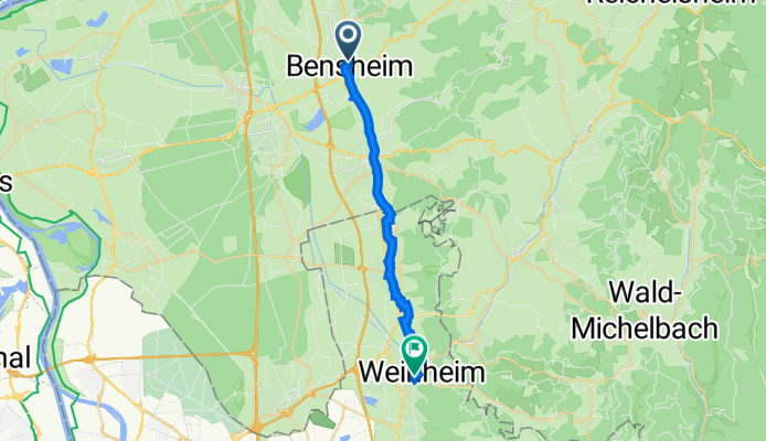 Darmstädter Straße 9, Bensheim nach Freudenbergstraße 22, Weinheim
