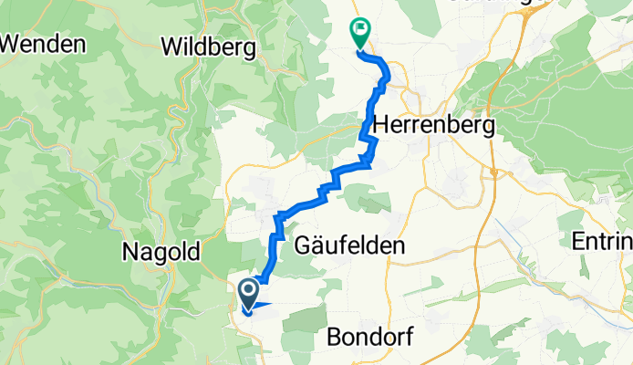 Brunnenstraße 7, Mötzingen nach Rheinstraße 77, Herrenberg