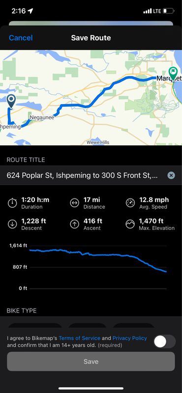 624 Poplar St, Ishpeming to 300 S Front St, Marquette