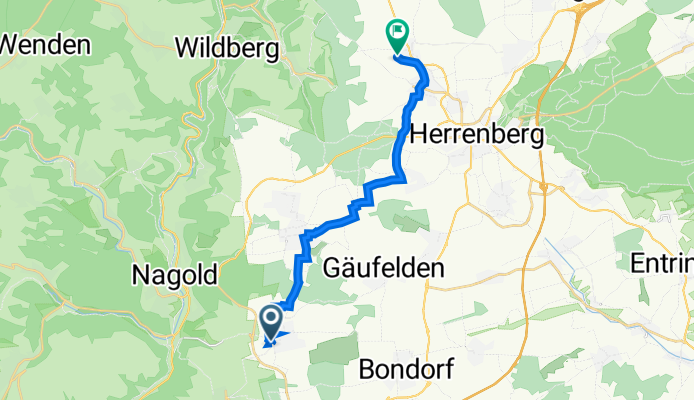 Brunnenstraße 7, Mötzingen nach Rheinstraße 12, Herrenberg