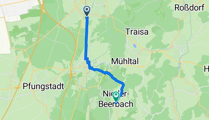 Heidelberger Straße 193, Darmstadt nach Mühlstraße 5, Mühltal