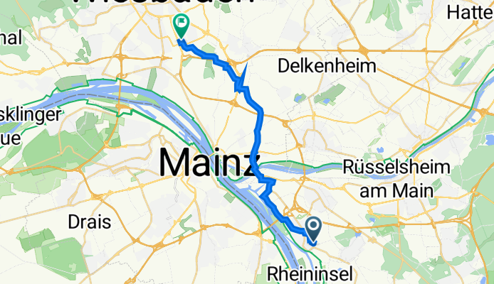 zur Arbeit Heidelberger Straße 11, Ginsheim-Gustavsburg to Konradinerallee 27, Wiesbaden