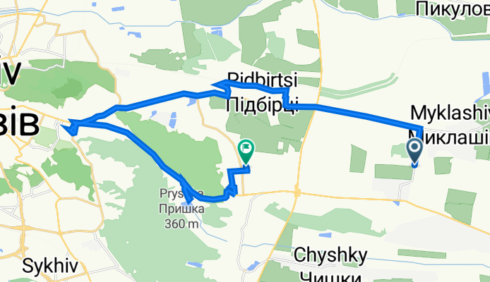 Route to вулиця Івасюка 50a, Винники