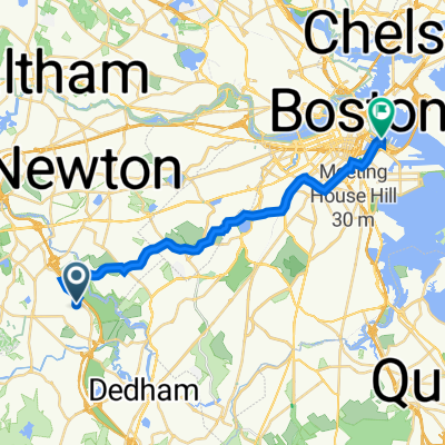 91 Highgate St, Needham to 63–85 Boston Wharf Rd, Boston