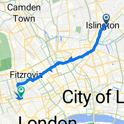 40 Dibden St, London to 1-13 Great Portland St, London
