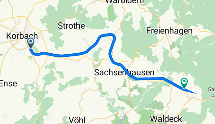 Frankenberger Landstraße 9, Korbach nach Edertalstraße 3, Waldeck