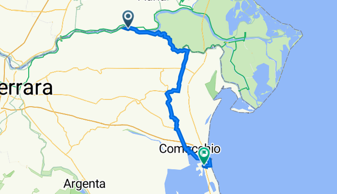 Via Giuseppe Garibaldi 21, Riva del Po naar Via della Salina 3, Comacchio