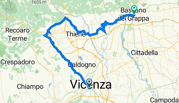 Da Stazione FS 490, Vicenza a Piazza Largo Corona D'Italia 35, Bassano del Grappa