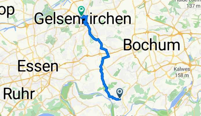 Hattinger Straße 863A, Bochum nach Kurt-Schumacher-Straße 8–14, Gelsenkirchen