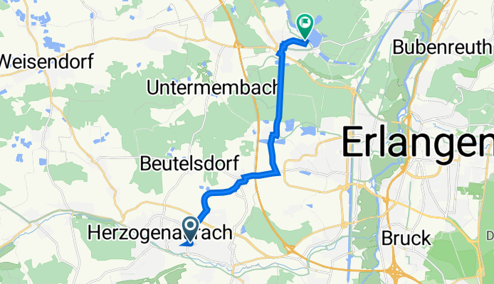 Schützengraben 18B, Herzogenaurach nach Campingstraße 63, Erlangen