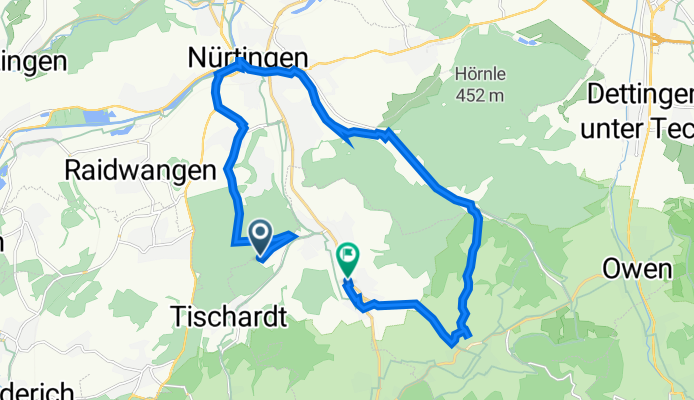 Tennisplatz über Nürtingen, Tiefenbach, Beuren nach Linsenhofen