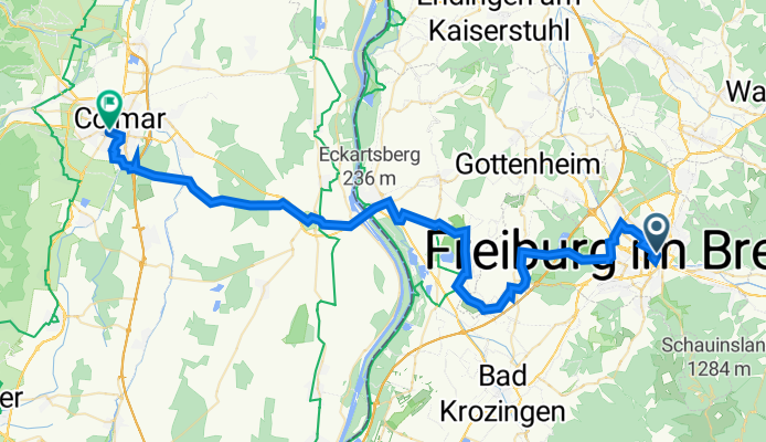 Bismarckallee 7, Freiburg im Breisgau nach Avenue Raymond Poincaré 3, Colmar