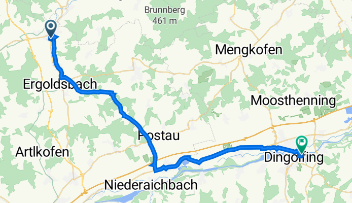 Bahnhofstraße 7, Neufahrn in Niederbayern nach Dr-Josef-Hastreiter-Straße 43A, Dingolfing