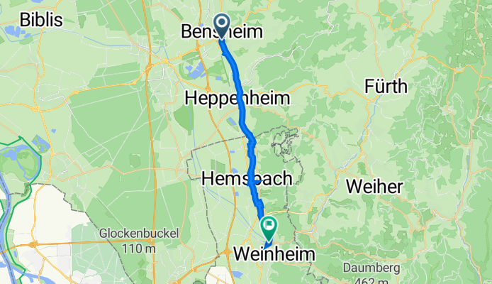 Heidelberger Straße 17, Bensheim nach Am Hauptbahnhof 8/1, Weinheim