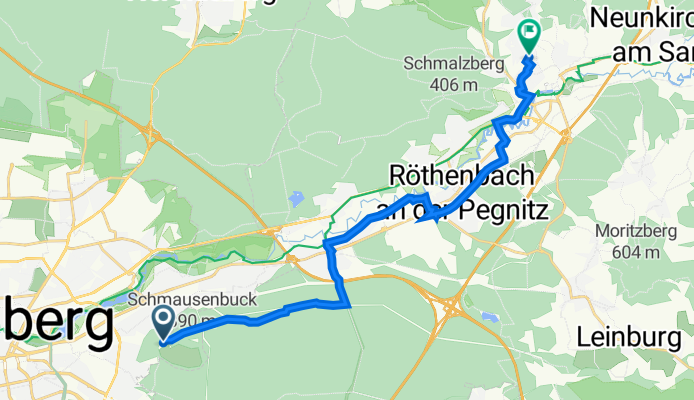 Am Tiergarten 28, Nürnberg nach Peter-Vischer-Straße 14, Lauf an der Pegnitz