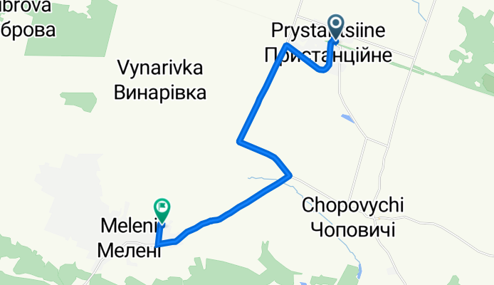 От VWFR+43, Пристанционное до Вулиця без назви, Мелені