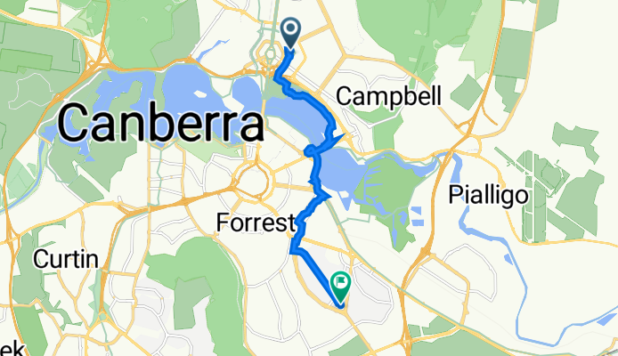 Route from 38 Akuna St, City