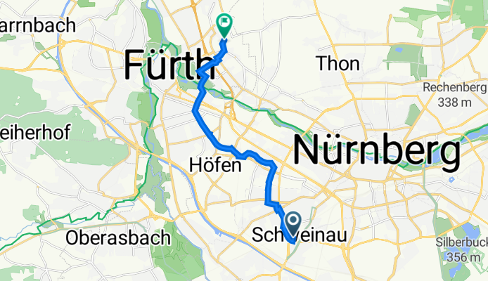Max-Ottenstein-Straße 1, Nürnberg nach Steinfeldweg 18, Fürth