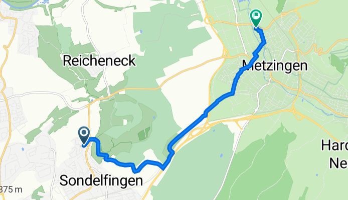 Reichenecker Straße 94, Reutlingen nach Friedrich-Münzinger-Straße 14, Metzingen