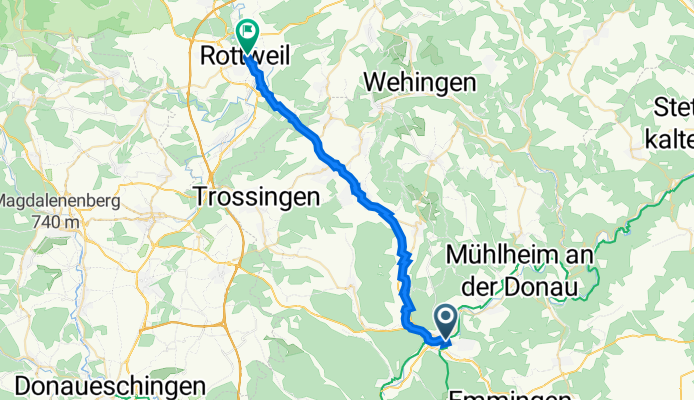 Stadtkirchstraße 12, Tuttlingen to Hochbrücktorstraße 26, Rottweil