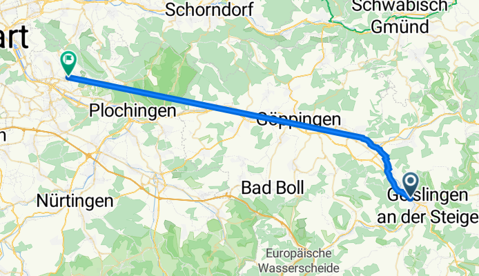 Stuttgarter Straße 350, Geislingen an der Steige nach Goerdelerweg 88, Esslingen am Neckar