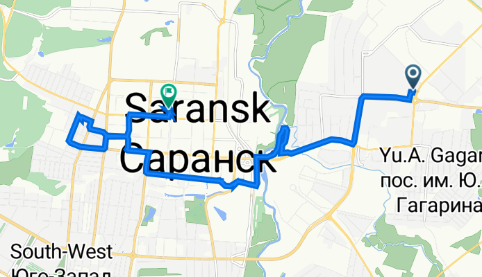 qОт улица Косарева 13к2, Саранск до Пролетарская улица 106, Саранск