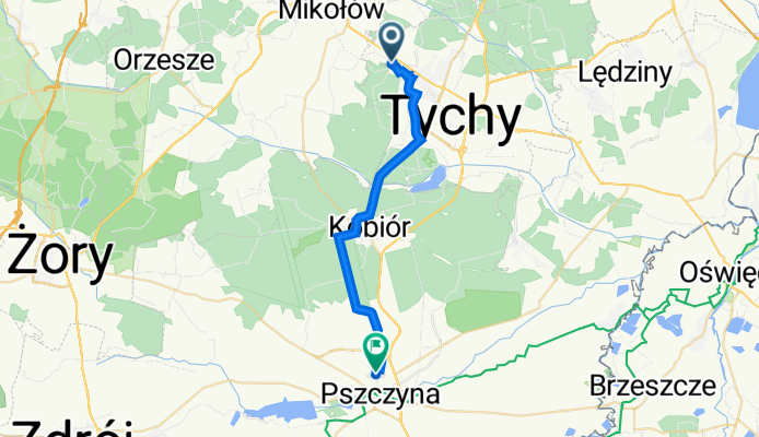 Leśna 34, Tychy do Ignacego Paderewskiego 38, Pszczyna