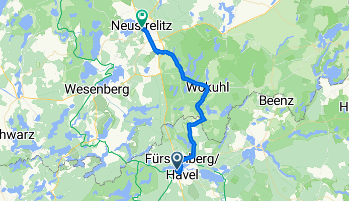 Steinförder Straße 20, Fürstenberg/Havel nach Tiergartenstraße 15, Neustrelitz