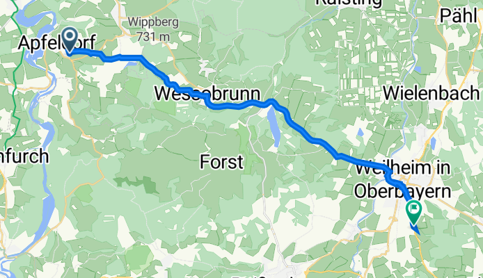 Birkländer Straße 17, Apfeldorf nach Ettinger Straße 62, Weilheim in OB
