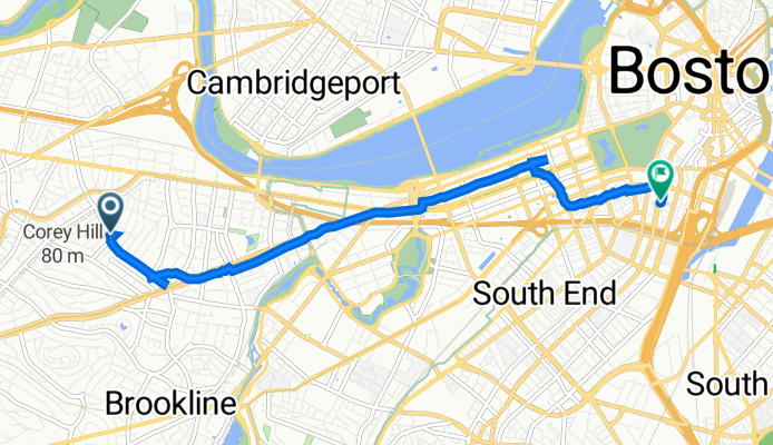 455 Harvard St, Brookline to 796–802 Washington St, Boston