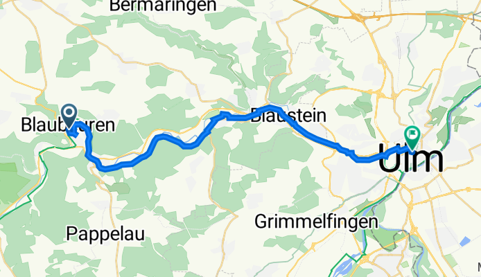 Karlstraße 25, Blaubeuren nach Olgastraße 114, Ulm